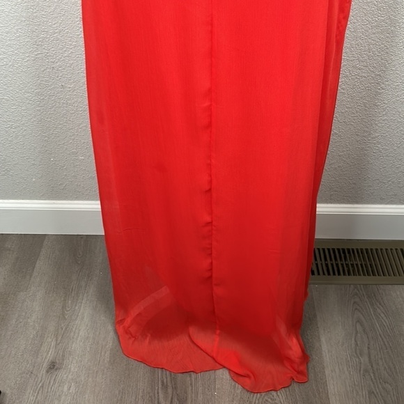 Asos Red Orange V-Neck Faux Wrap Flowy Whimsical Fairy Maxi Dress Size 4 - Picture 8 of 10